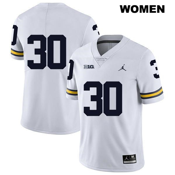 Women's NCAA Michigan Wolverines Tyler Cochran #30 No Name White Jordan Brand Authentic Stitched Legend Football College Jersey AX25K12LF